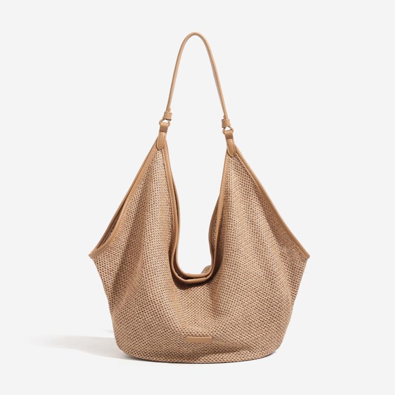 楽天way-ugoバッグ レディース ストロー素材 編み込み ゆるカジ カジュアル 大容量 大きめ トートバッグ ワンショルダー 肩掛け リゾート ビーチ 旅行 普段使い 春夏 ブラウン ブラック マグネット開閉 スマホポケット ソフト A4収納 ステッチ