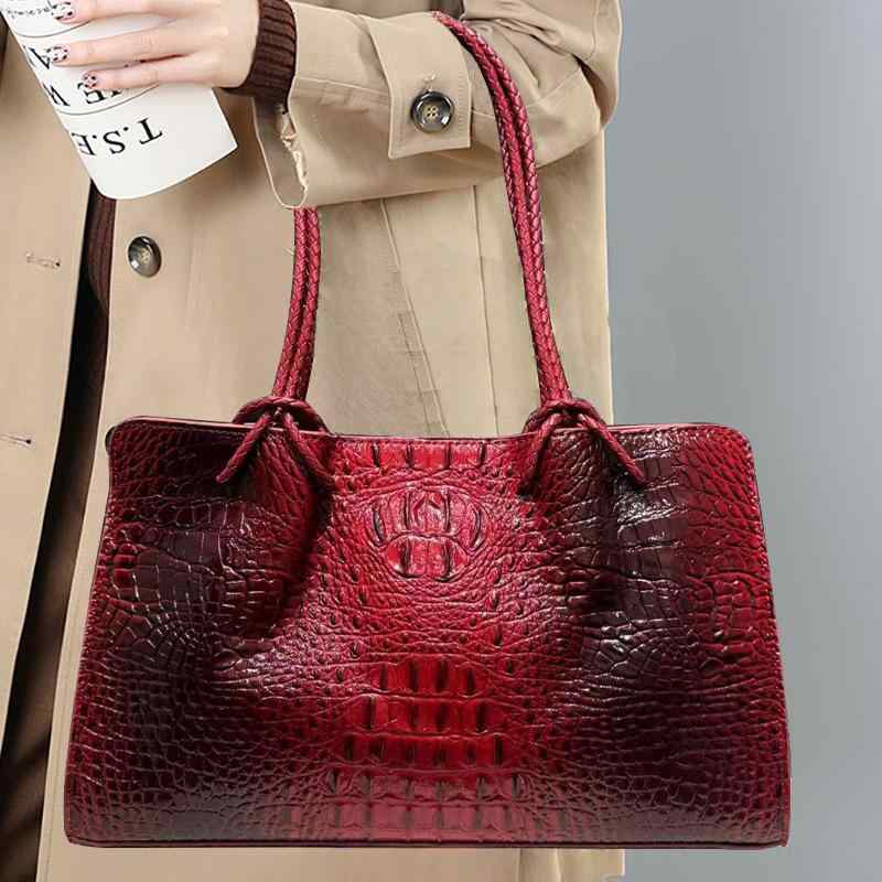 バッグ レディース おしゃれ 鰐柄 大容量 レトロ 個性 PUレザー 縦型 トート ショルダーバッグ 斜めがけ ハンドバッグ 普段使い 日常使い レッド ブラック ヒョウ柄(4)