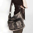 ショルダーバッグ レディース Y2Kファッション ギャル ストリート ウォッシュ加工 ヴィンテージ風 モーターサイクルバッグ 多ポケット 通勤 デイリーユース PUレザー キャメル チェーン 横型 スクエア ミディアム ファスナー開閉