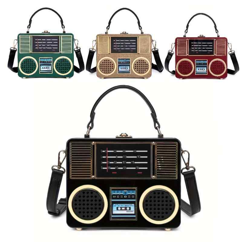 バッグ レディース ボックス型 スクエア 鞄 大容量 ラジオモチーフ 個性的なデザイン PVC素材 肩掛け ..