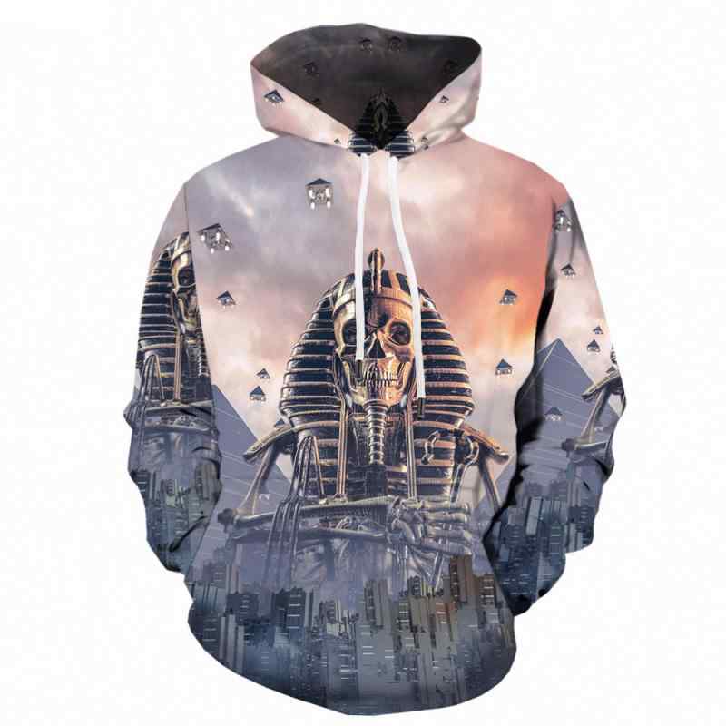 パーカー メンズ 3Dスカル柄 モノクロ ドクロ フード付き プルオーバー 長袖 ルーズシルエット ポリエステル 春秋 ストリート カジュアル アウター スタジャン