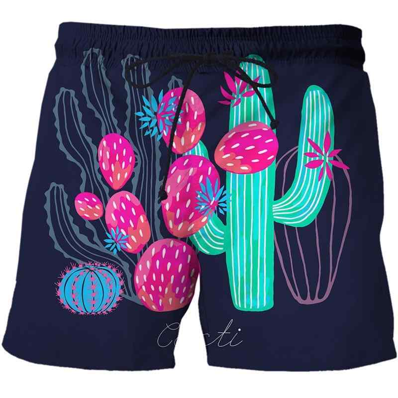 Short, Half Pants - ショートパンツ メンズ 五分丈 カラフル サボテン 植物柄 3Dプリント ゆったり ルーズ 通気性 薄手 ポリエステル バーズアイ生地 カジュアル 夏