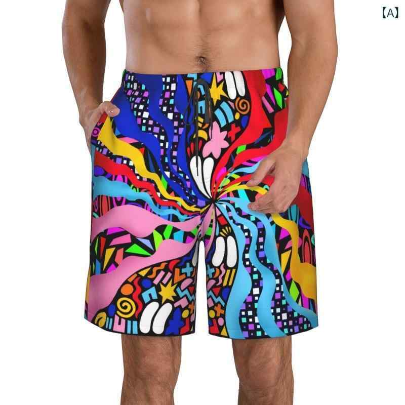 ショートパンツ 男女兼用 春夏 幾何学模様 3Dデジタルプリント 薄手 伸縮性 ストレッチ 再生繊維 ポリエステル 大きいサイズ カジュアル スポーツ リラックス