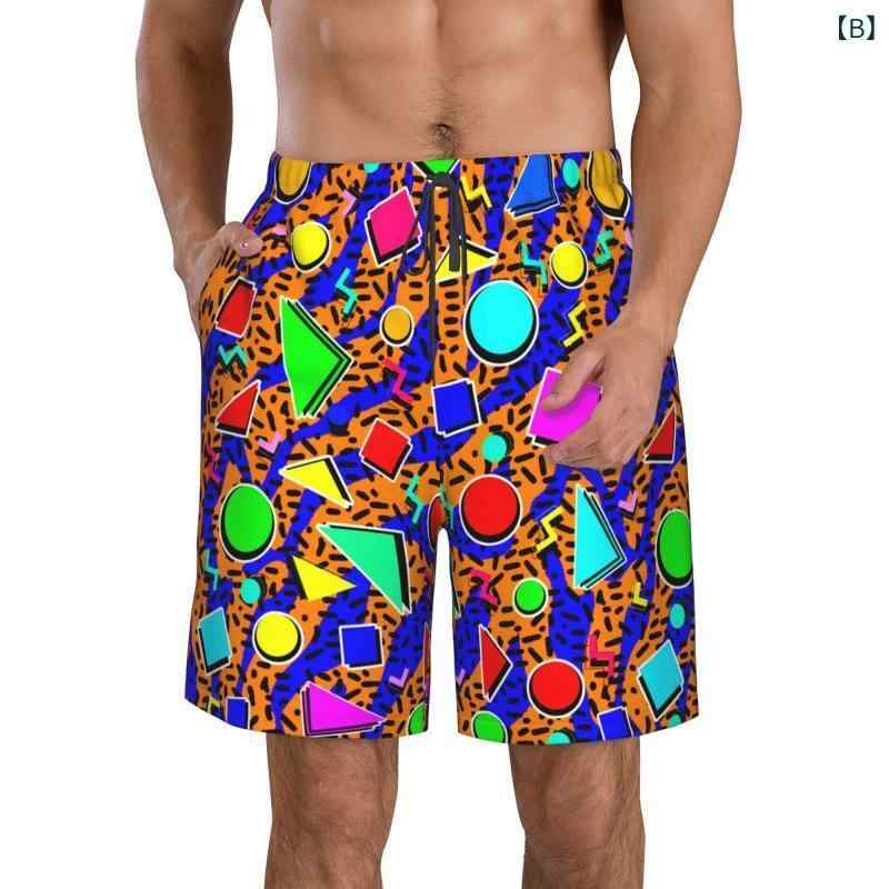 ショートパンツ 男女兼用 春夏 幾何学模様 3Dデジタルプリント 薄手 伸縮性 ストレッチ 再生繊維 ポリエステル 大きいサイズ カジュアル スポーツ リラックス