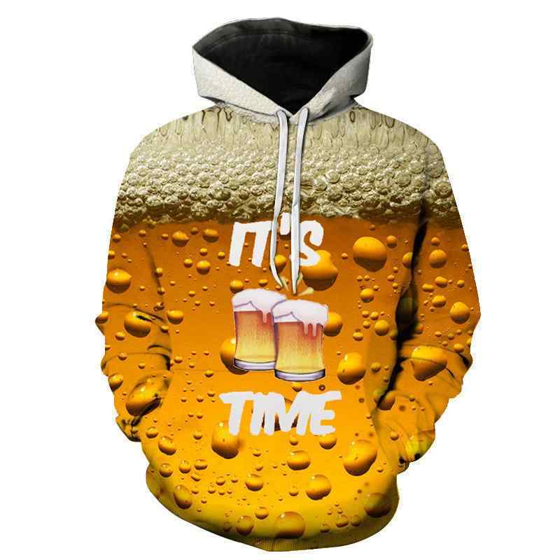 パーカー メンズ ユニーク ビール泡液体デザイン 3Dプリント ストリート プルオーバー 長袖 ゆったり ..