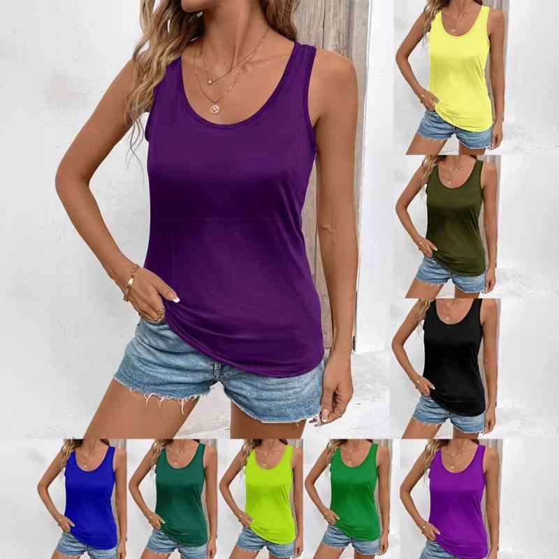 タンクトップ レディース 女性用 ゆったり ルーズ ラウンドネック 丸首 Uネック ノースリーブ 無地 ポリエステル カジュアル トップス 普段使い 部屋着 リラックス ストリート系 欧米風 夏 春夏