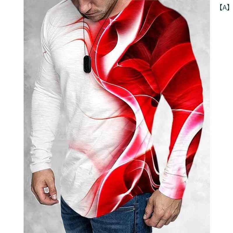 Tシャツ メンズ 男性用 春秋 長袖 丸首 クルーネック ゆったり ルーズフィット ビッグシルエット 3Dアニマルプリント 動物柄 グラフィック ポリエステル繊維 カジュアル 普段使い 欧米風