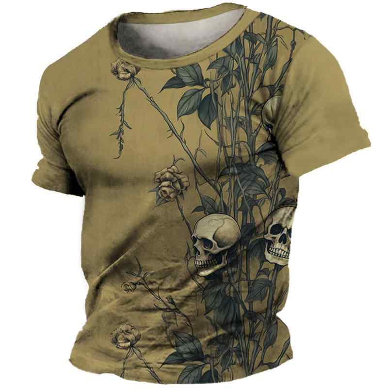 Tシャツ ユニセックス メンズ レディース ストリートカジュアル スカルプリント ドクロ柄 半袖 クルー..