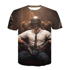 Tシャツ メンズ PUBG バトルロイヤルゲーム 3Dプリント 半袖 トップス ゆったり ルーズフィット ビッグシルエット 再生繊維 ポリエステル 接触冷感 薄手 軽量 春夏 原宿系 ストリート カジュアル