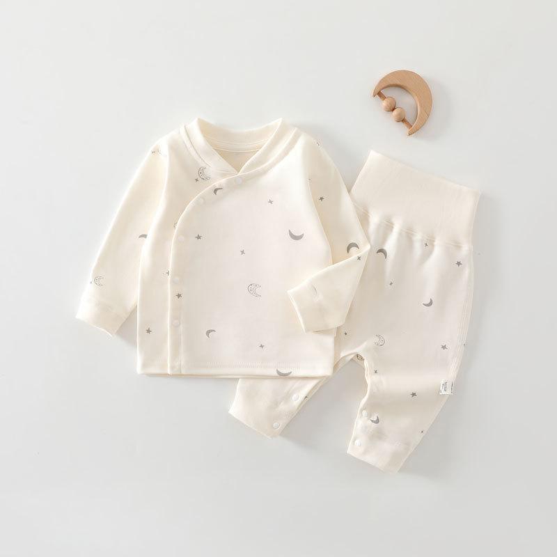 ベビー肌着 新生児 赤ちゃん 男女兼用 綿100% シームレス 上下セット ハイウエスト 腹巻き付き お腹保護 吸湿速乾 柔らかい 春秋冬用 インナー パジャマ かわいいアニマル柄 花柄 ドット柄 敏感肌向け