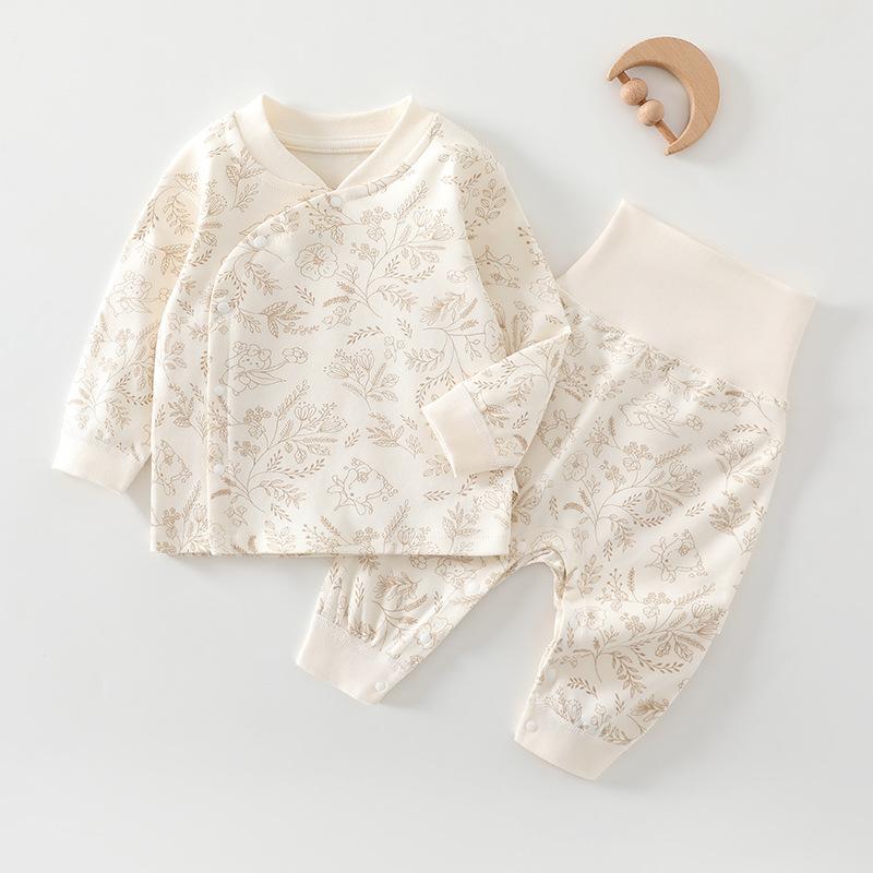 ベビー 肌着 男女兼用 新生児 パジャマ ルームウェア 上下セット セパレート 綿100% 吸湿速乾 柔らかい 起毛 ラウンドネック かわいいプリント柄 春秋 A類安全基準 寝巻き 部屋着 普段使い