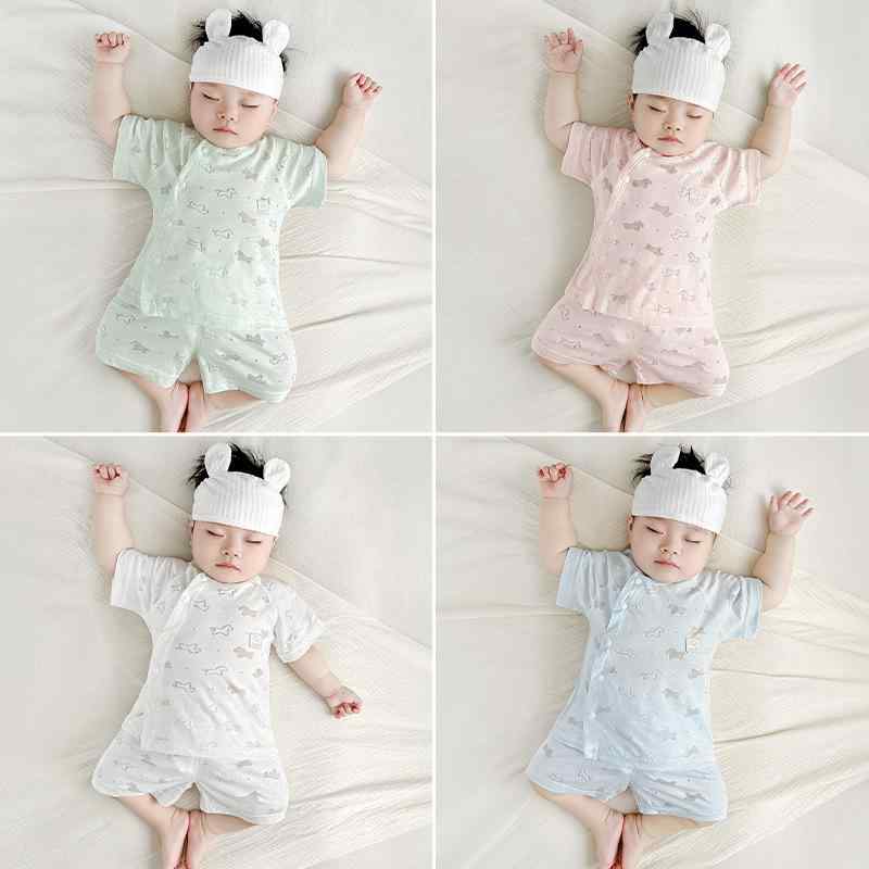 ベビー服 男の子 女の子 男女兼用 半袖 短パン 上下セット 綿 薄手 軽量 接触冷感 吸湿速乾 夏物 お出かけ 部屋着 前開き(x2)