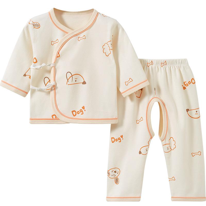 ベビー服 新生児 男女兼用 綿100% コットン 薄手 肌着 インナーウェア 上下セット セパレート やわらか 吸湿速乾 通気性 快適 ルームウェア パジャマ 前開き 出産準備 赤ちゃん用品(x2)