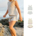 セットアップ キッズ 女の子 ノースリーブ タンクトップ ストライプ ボーダー フリル ショートパンツ 短パン ニット 綿 かわいい 夏 上下セット