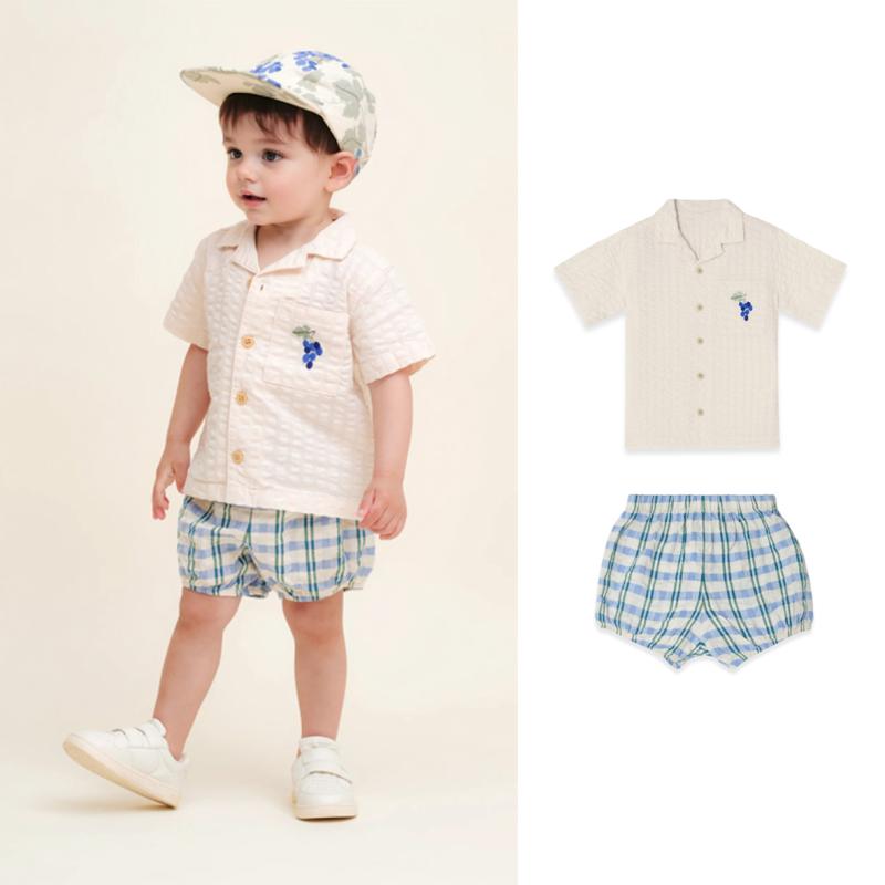 キッズ 男の子用 半袖 ショートパンツ セットアップ 綿100% コットン 肌に優しい 薄手 通気性 吸湿速乾..