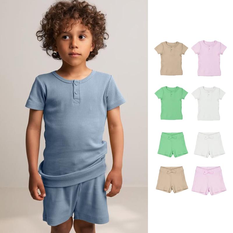 キッズ ベビー 男女兼用 北欧風 モダール 綿混 半袖 ショートパンツ セットアップ 上下セット 2点セッ..