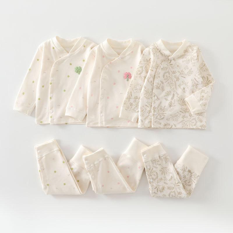 ベビーパジャマ 新生児 ベビー 春秋 純綿 コットン100% 股開き ハイウエスト 腹巻付き 前合わせ 長袖長ズボン セットアップ 吸湿速乾 かわいい キャラクター 花柄 柔らか肌触り