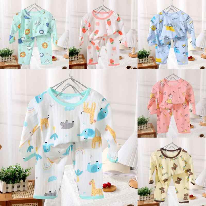ベビー服 キッズ服 子供 男の子 女の子 男女兼用 純綿 コットン 薄手 春夏 長袖 九分袖 ロングパンツ セットアップ 上下セット 冷房対策 ルームウェア パジャマ 部屋着 韓国風 カジュアル 普段使い 柔らかい肌触り 吸湿速乾 プリント 動物柄