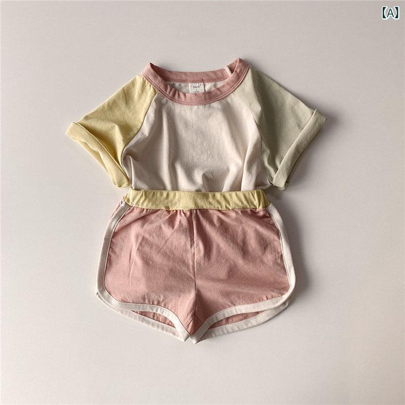 ベビー服 キッズ セットアップ 韓国ファッション 春夏 半袖Tシャツ ショートパンツ...