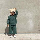 キッズ 男の子 女の子 韓国風 フード付き 縦縞 ポケット付き 綿混ニット やわらか 長袖 長ズボン セットアップ 上下セット ブラウン カジュアル 春秋 普段使い