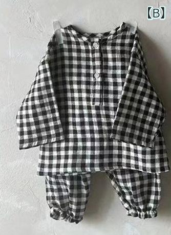 セットアップ ベビー 女の子 春秋 韓国ファッション フリル襟 チェック柄 長袖 ブ...