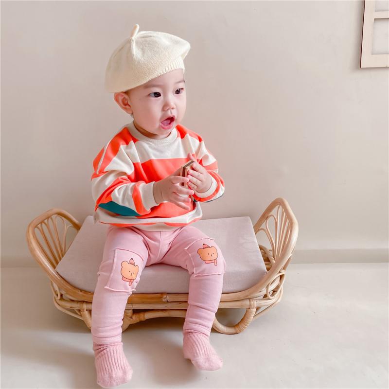 ベビー服 男の子 女の子 春秋 かわいい トレーナー レギンス セットアップ アップリケ クマ ストライプ..