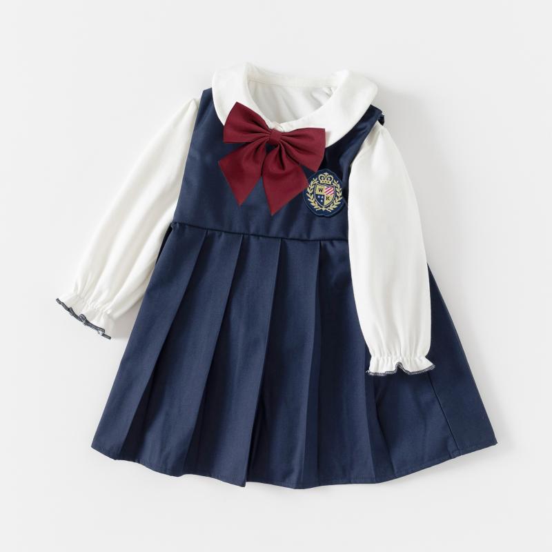 ワンピース キッズ 女の子 春秋 スクール風 セットアップ 長袖 ジャンパースカート 綿 コットン おしゃれ かわいい 上品 お出かけ 通学 女児 Aライン フレアスカート