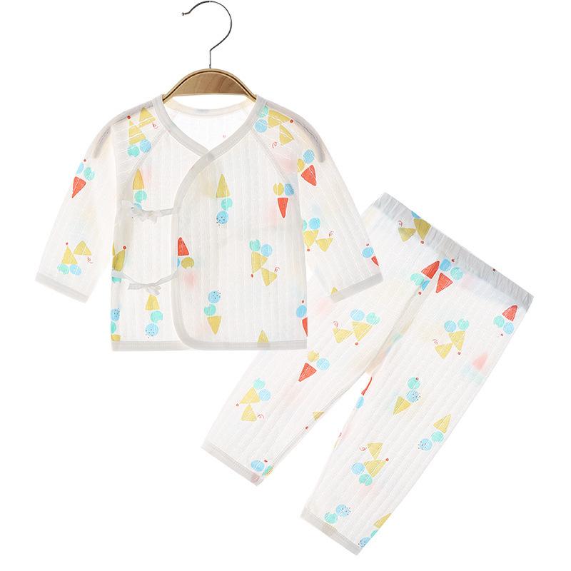 ベビーウェア 新生児 肌着 パジャマ 無縫製 綿100% 長袖 薄手 吸湿速乾 柔らかい セットアップ 春夏 室内着 寝間着 無地 ストライプ ドット かわいい 白