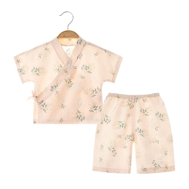ベビー甚平 半袖 セットアップ ゆったり ポコポコ素材 ショートパンツ パジャマ ルームウェア 薄手 吸湿速乾 Vネック 柔らかい肌触り 春夏 冷房対策 部屋着