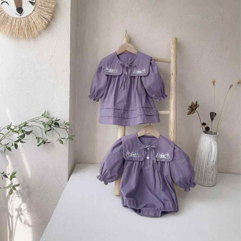 ワンピース キッズ 女の子 ベビー おしゃれ かわいい 刺繍 花柄 ショール パフスリーブ 長袖 Aライン ソフトタッチ 綿 2点セット 普段使い お出かけ 暗紫色 春秋
