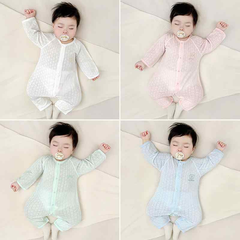 ベビー服 ロンパース カバーオール 男の子 女の子 男女兼用 新生児 幼児 赤ちゃん 長袖 薄手 再生繊維 シームレス パジャマ スリーパー 寝巻き 夏用 部屋着 普段着 シンプル 白 ピンク ブルー グリーン 吸湿速乾(x2)