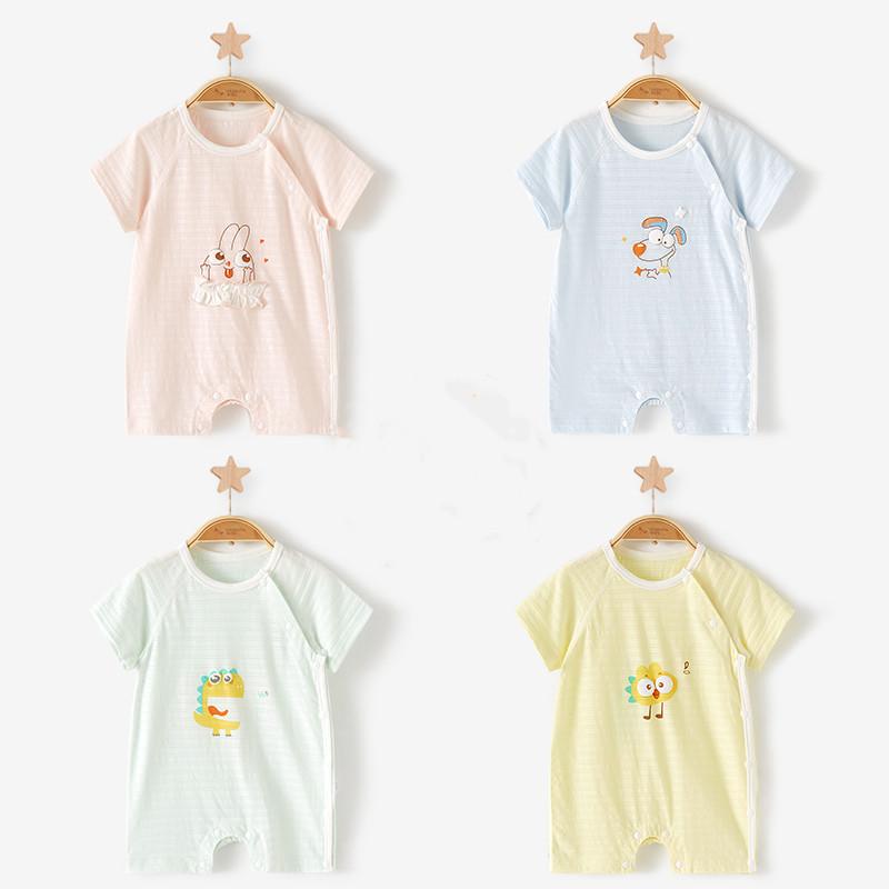 ロンパース ベビー 新生児 カバーオール 半袖 薄手 綿100% コットン 春夏 乳幼児 赤ちゃん 男の子 女の子 男女兼用 お部屋着 普段使い 吸湿速乾 通気性 快適 かわいい 動物柄 アニマル(x2)