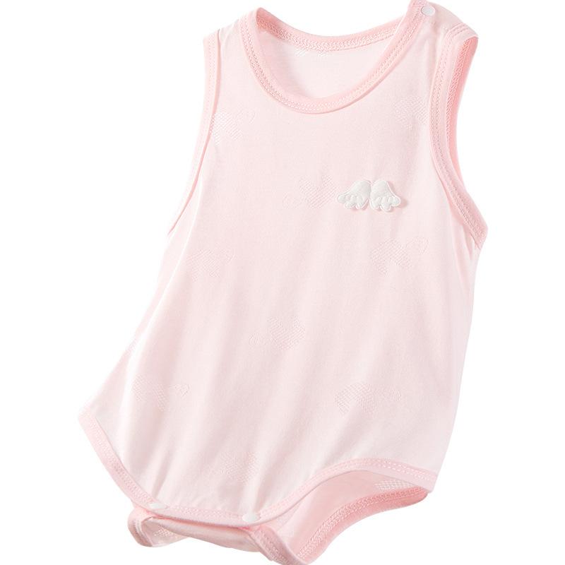 ロンパース 新生児 ベビー 男女兼用 薄手 ノースリーブ 三角タイプ ボディスーツ 再生繊維 吸湿速乾 カバーオール 肌に優しい 春夏 普段使い ルームウェア(x2)