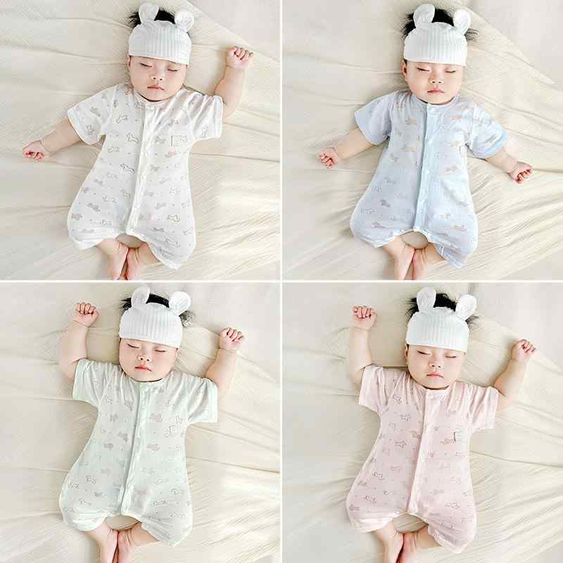 ロンパース ベビー服 新生児 カバーオール 半袖 綿 薄手 春夏 男の子 女の子 男女兼用 部屋着 パジャマ 前開き スナップボタン シンプル 吸湿速乾 通気性 涼しい(x2)