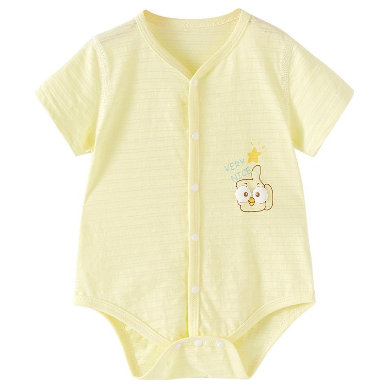 ベビー ロンパース 新生児 男の子 女の子 男女兼用 カバーオール ボディスーツ 肌着 半袖 薄手 綿100% 三角タイプ 前開き 夏物 通気性 吸湿速乾 涼しい イエロー ライトグリーン ブルー ホワイト ピンク(x2)