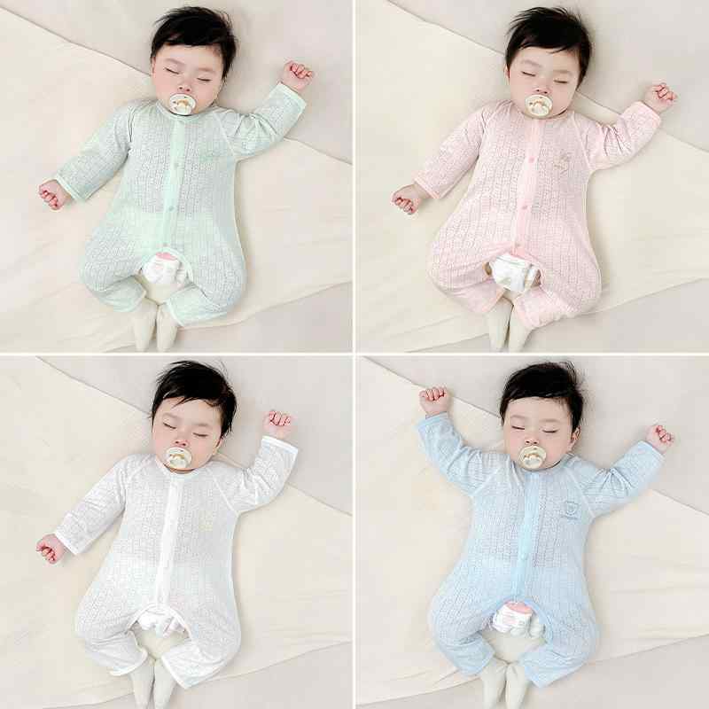 ロンパース ベビー 新生児 男女兼用 春夏 薄手 長袖 股下ボタン 前開き 接触冷感 吸湿速乾 再生繊維 肌に優しい カジュアル カバーオール パジャマ 部屋着(x2)