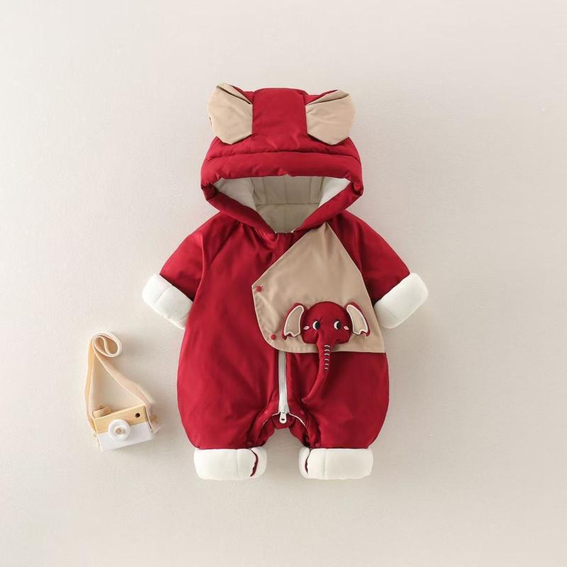 ロンパース ベビー 女の子 新生児 赤ちゃん服 かわいい 厚手 防寒 フード付き ファスナー開閉 ポリエステル 秋冬 お出かけ 普段使い カジュアル アウター カバーオール つなぎ