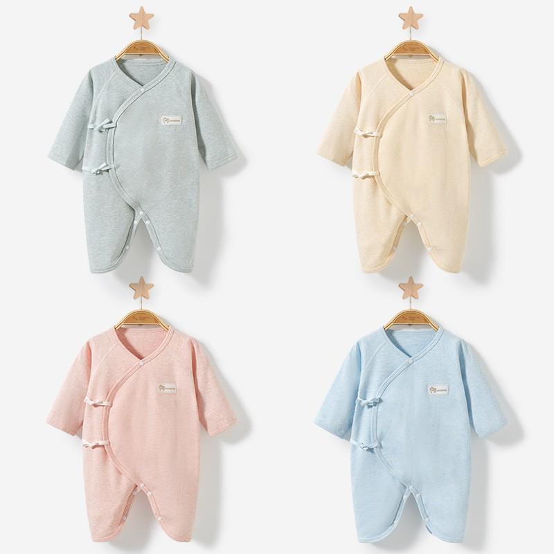 ロンパース 新生児 ベビー 春秋 純綿 綿100% 薄手 打ち合わせ 紐結び 前開き カバーオール 長袖 男女兼用 赤ちゃん 肌に優しい 快適な着心地(x2)