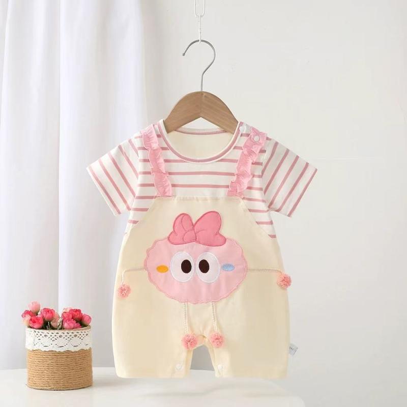 楽天way-ugoロンパース ベビー 女の子 新生児 乳幼児 春夏 薄手 半袖 カバーオール お出かけ着 プルオーバー 綿 韓国風 ベージュ 涼しい 快適 サラサラ デイリー