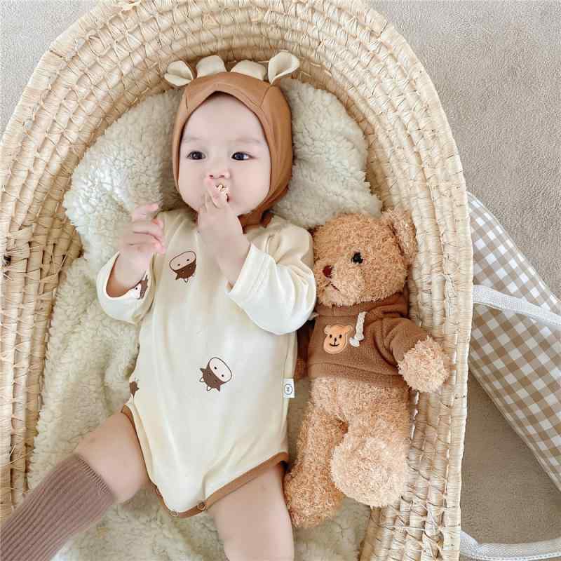 ロンパース ベビー 男女兼用 春夏 韓国風 牛柄 なりきり 長袖 フード付き カバーオール コットン ニッ..