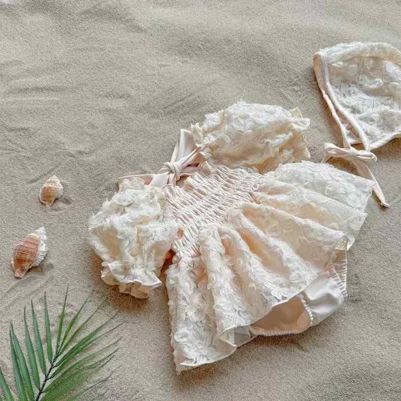 ロンパース ベビー 女の子 コットン 韓国風 バラ 花びら パフスリーブ 半袖 上品 お嬢様風 春夏 カバーオール ボディスーツ 普段使い お出かけ