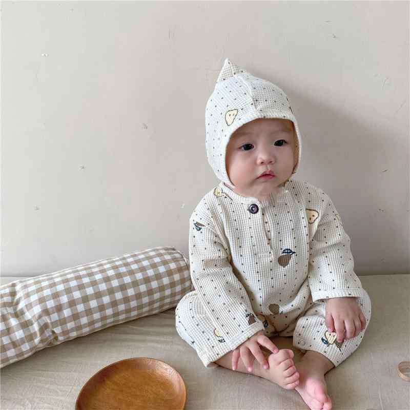 ロンパース カバーオール ベビー服 男の子 女の子 男女兼用 春秋 綿 ワッフル生地 ゆったり リラックス..
