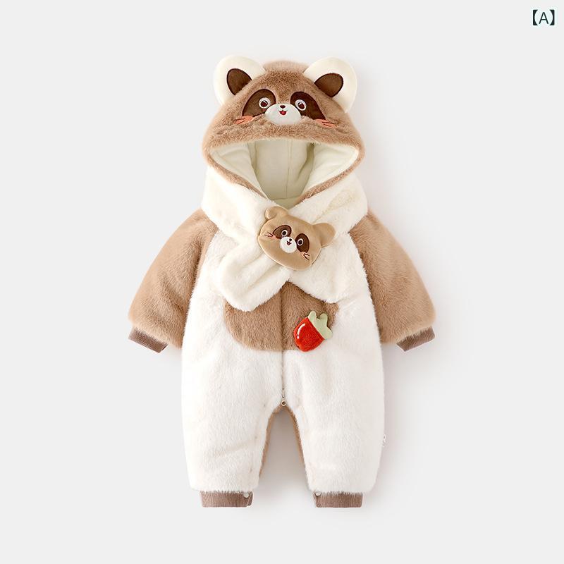 ロンパース ベビー 男の子 女の子 秋冬 フリース 裏起毛 中綿入り 厚手 あったか お出かけ カバーオール フード付き ドラゴンデザイン ジップアップ 安心安全 肌に優しい シープボア