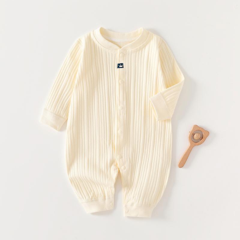 ベビー ロンパース カバーオール 子供服 男の子 女の子 男女兼用 綿100% コットン オールシーズン 無縫製 肌に優しい 吸湿速乾 インナー ルームウェア パジャマ 部屋着 つなぎ ストライプ柄 王冠 クマ 股下スナップ