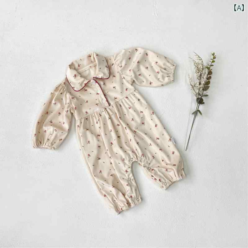 ロンパース ベビー服 男の子 女の子 男女兼用 襟付き 小花柄 長袖 カバーオール 春...