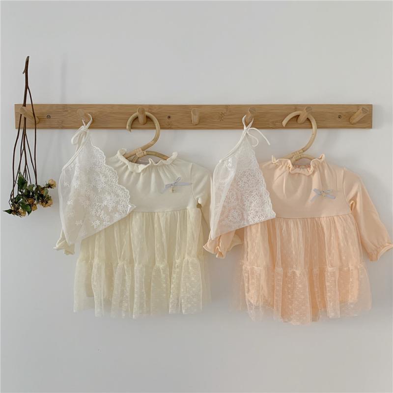 ロンパースワンピース 女の子 ベビー 赤ちゃん 女児 百日祝い お宮参り お食い初め セレモニー 長袖 帽子付き 綿100% 韓国風 チュール 花柄 レース スナップボタン カバーオール 春秋