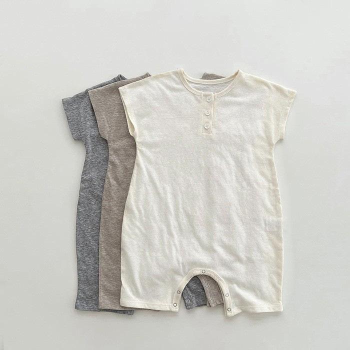 ロンパース ベビー 赤ちゃん 男の子 女の子 男女兼用 春夏 薄手 綿 コットン 半袖 カバーオール ボディスーツ 韓国風 肌着 吸湿速乾 ルームウェア アプリコット ブラウン グレー 普段使い 快適