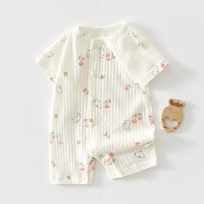 ロンパース 新生児 ベビー 男女兼用 半袖 薄手 綿100% ジャカード メッシュ 春夏 クーラー対策 カバー..