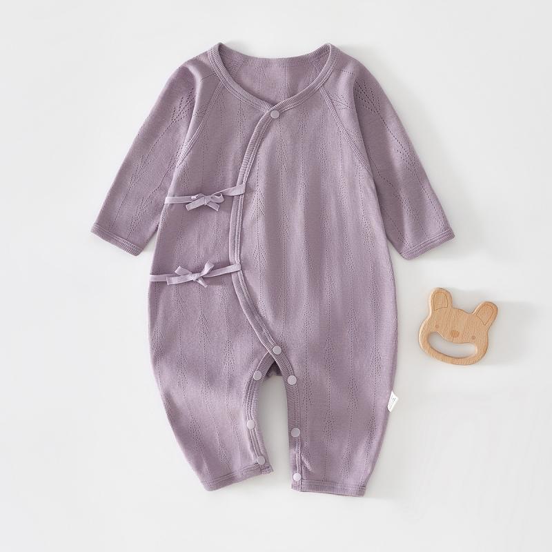 ベビー ロンパース 新生児 赤ちゃん 男女兼用 春夏 夏 薄手 純綿 コットン 接触冷感 通気性 吸湿速乾 カバーオール プレオール 和尚服 長袖 斜め開き 結び紐 冷房対策