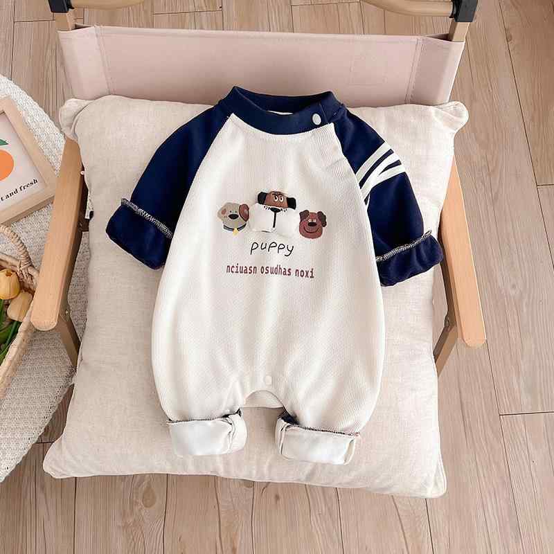 ロンパース ベビー 男の子 かわいい キャラクター 長袖 カバーオール 綿 コットン 厚手 肌に優しい 春秋 秋物 スナップボタン 前開き おでかけ 新生児 乳幼児 ブルー